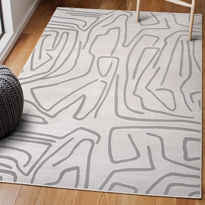 JONATHAN Y Graphic Lines High-Low Indoor Area Rug 5X8 White/Light Gray, Alcina Modern Scandinavian for Living Room, Bedroom, Kitchen, Easy-Cleaning, High Traffic, Pet-Friendly, Non-Shedding SND102C-5