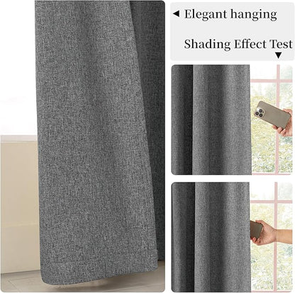 KangBang 2Pcs Blackout Curtains 96 Inches Long for Bedroom Back Tab Curtains Hook Belt Rod Pocket Linen Textured Thermal Greige Gray Drapes Window Treatment Panels for Living Room, 52x96