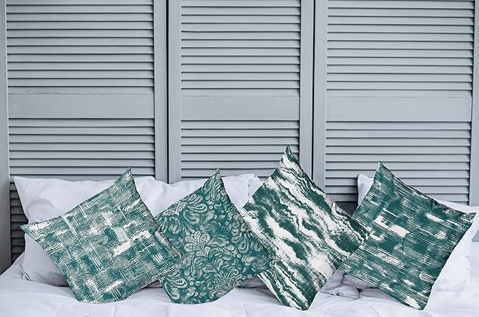 Ambesonne Vintage Throw Pillow Cushion Case Pack of 4, Abstract Grunge Effect Brushstrokes Waving Striping Stains Paisley Drops, Modern Accent Double-Sided Digital Printing, 20", Dark Sea Green Teal