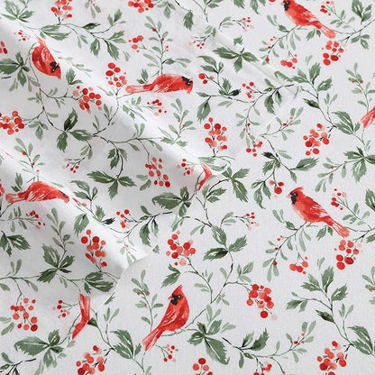 Laura Ashley - Flannel Sheets Queen Size, Anti-Pilling & Wrinkle Resistant Cotton, Touchably Soft for All-Season Comfort - Bed Sheets with Matching Pillowcases & Fitted Sheet (Jolly Cardinals Green)