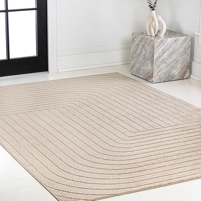 Eyely NCS101E-3 Odense High-Low Minimalist Angle Geometric Beige/Cream 3 ft. x 5 ft. Indoor/Outdoor Area Rug, for Home, Backyard, Patio, Porch, Bedroom, Kitchen, Living Room