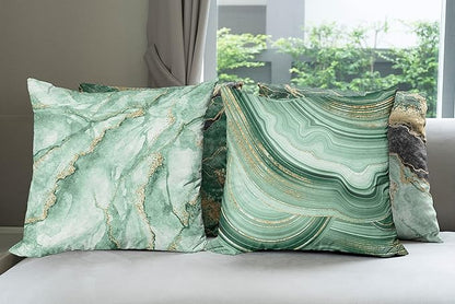 Ambesonne Marble Print Throw Pillow Cushion Case Pack of 4, Abstract Look Nature Stone Ornaments Modern with Minty Details Print, Modern Accent Double-Sided Digital Printing, 20", Jade Green Dark Grey