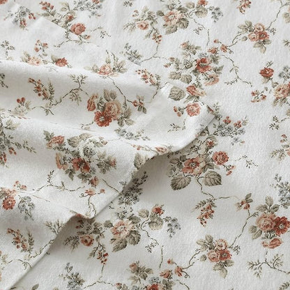 Laura Ashley - Flannel Sheets Full Size, Anti-Pilling & Wrinkle Resistant Cotton, Touchably Soft for All-Season Comfort - Bed Sheets with Matching Pillowcases & Fitted Sheet (Le Fleur Orange)