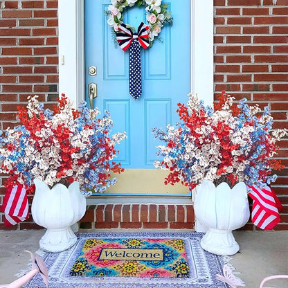 Uieke 30 Pcs 4th of July Artificial Flowers Fake Patriotic Babys Breath Flowers for Independence Day Decor Blue White Red Silk Flowers for Memorial Day Floral Arrangement Home Wedding