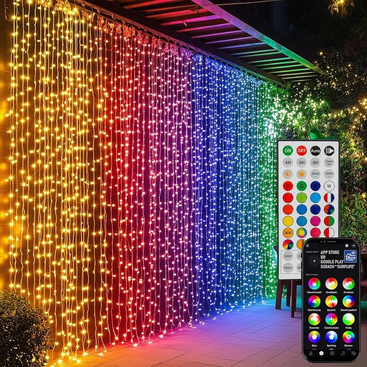 Dazzle Bright 300 LED Curtain String Lights, RGB Color Changing Christmas Fairy Lights for Bedroom with Remote & APP Control, Waterproof Smart Window Lights Party Wedding Garden Wall Decor