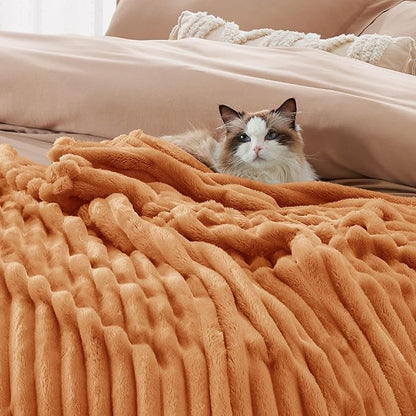 Bedsure GentleSoft Queen Blanket for Bed - Cozy Soft Fall Blankets for Women, Cute Large Fall Throws for Girls, Orange, 90x90 Inches