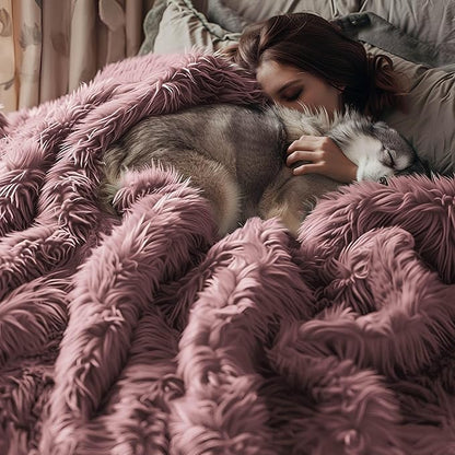 Bedsure GentleSoft Fluffy Dusty Pink Blankets Queen Size for Bed, Thick Sherpa Faux Fur Fleece Fuzzy Plush Winter Warm Soft Queen Blankets, Bedroom Decor Pink Gifts Cozy Gifts for Women Men, 90x90