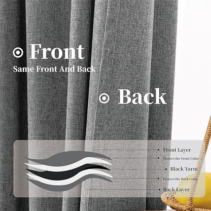 KangBang 120 Inch Black Out Linen Curtains 2 Panels Set for High Windows, Back Tab Rod Pocket Neutral Morden Tweed Blackout Linen Curtains for Living Room Sliding Patio Door(52x120 Inch, Frost Gray)