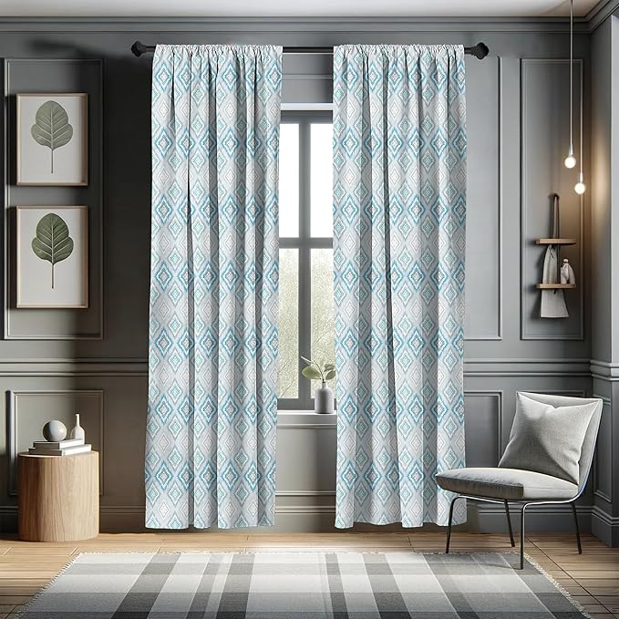 Ambesonne Ikat Curtains, Pale Colored Geometric Aztec Pattern Traditional Peruvian Culture Elements, Window Treatments 2 Panel Set for Living Room Bedroom, Pair of - 28" x 84", Sky Blue Pale Grey