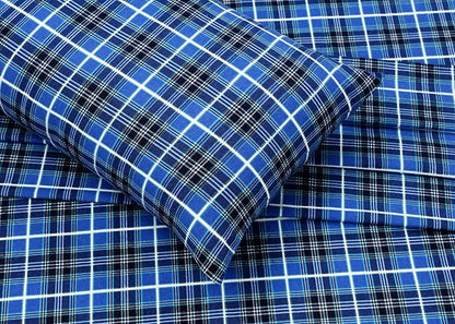 RUVANTI Flannel Sheets Queen Size - 100% Cotton Double Brushed Bed Sheets, Deep Pockets 16 Inches Queen Sheet Set, All Seasons Breathable & Extra Soft - Warm & Cozy, 4 Piece, Blue Plaid