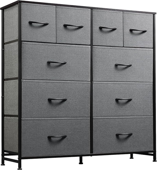 WLIVE Large Dresser for Bedroom, Fabric Dresser with 10 Drawers, Storage Tower with Fabric Bins, Double Dressers, Chest of Drawers for Closet, Living Room, Hallway, Dark Grey