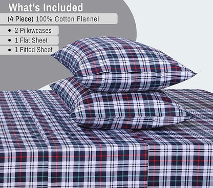 RUVANTI Flannel Sheets Full Size - 100% Cotton Double Brushed Bed Sheets Set, Deep Pockets 16 Inches, All Seasons Breathable & Extra Soft Full Sheets, Warm & Cozy, 4 Piece, Noel