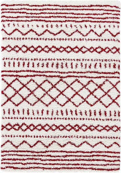SAFAVIEH Arizona Shag Collection Accent Rug - 3'2" x 5', Ivory & Red, Moroccan Design, Non-Shedding & Easy Care, 1.6-inch Thick Ideal for High Traffic Areas in Entryway, Living Room, Bedroom (ASG741P)