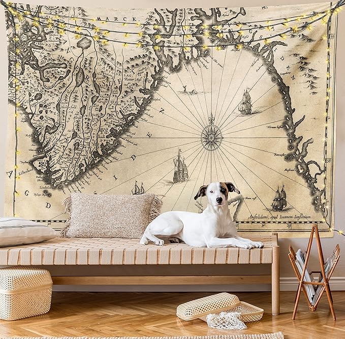 Lunarable World Map Tapestry Queen Size, Map of Southern Part of The Norway Vikings World Old Scandinavian Land, Wall Hanging Bedspread Bed Cover Wall Decor, Queen Size, Cream Grey