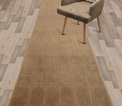 Custom Size Modern Abstract Floor Carpet Runner Rug for Hallways, Slip Resistant Latex Rubber Backed, 31 inch Wide X Customized Length, Art Gold Tan, 31 inch X 14 feet