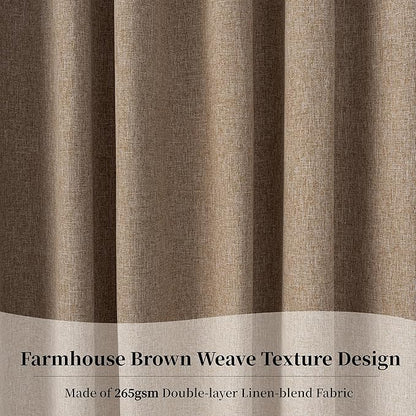 KangBang Brown Linen Blackout Curtains 72x84 Inch, Extra Wide Linen Window Drapes for Large Windows Full Light Blocking Loop Pocket Back Tab Track System Drapes for Living Room, Biscuit