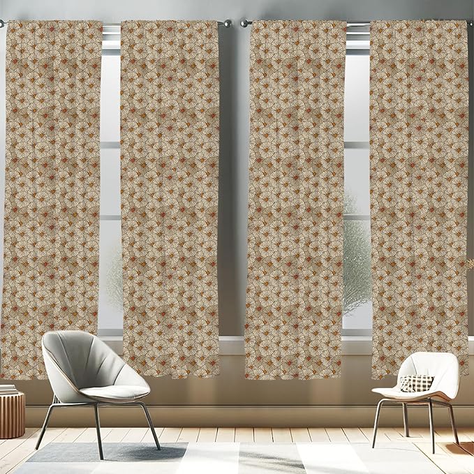 Ambesonne Vintage Window Curtains Pack of 2, Sketch Art Style Gerbera Daisies Abstract Flowers Autumn Garden Flourish, Lightweight Set with Rod Pocket, 4 Panels of - 28" x 84", Marigold Orange
