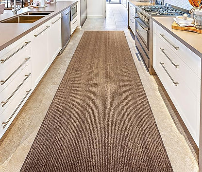 Custom Length Cut to Size Wide Width Carpet Runner Rug for Hallways, Slip Resistant Latex Rubber Backed, 31 inch Wide X Customized Length, Stripe Brown, 31 inch X 3 feet, Doormat Size