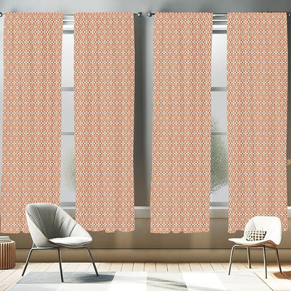 Ambesonne Scandinavian Window Curtains Pack of 2, Flower Like Motifs Folk Art in Tangerine Tones, Lightweight Set with Rod Pocket, 4 Panels of - 28" x 95", Sienna Sky
