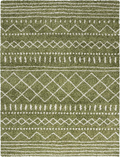 SAFAVIEH Arizona Shag Collection Area Rug - 10' x 14', Green & Ivory, Moroccan Design, Non-Shedding & Easy Care, 1.6-inch Thick, Ideal for The Living Room, Dining, Bedroom (ASG741X)