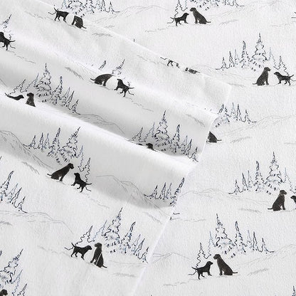 Eddie Bauer - Full Sheets, Cotton Flannel Bedding Set, Brushed For Extra Softness, Cozy Home Decor (Dog Friends White, Full)