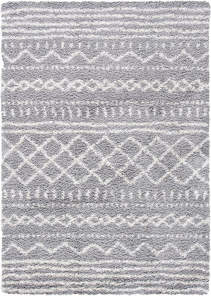 SAFAVIEH Arizona Shag Collection Accent Rug - 3'2" x 5', Grey & Ivory, Moroccan Design, Non-Shedding & Easy Care, 1.6-inch Thick Ideal for High Traffic Areas in Foyer, Living Room, Bedroom (ASG741G)