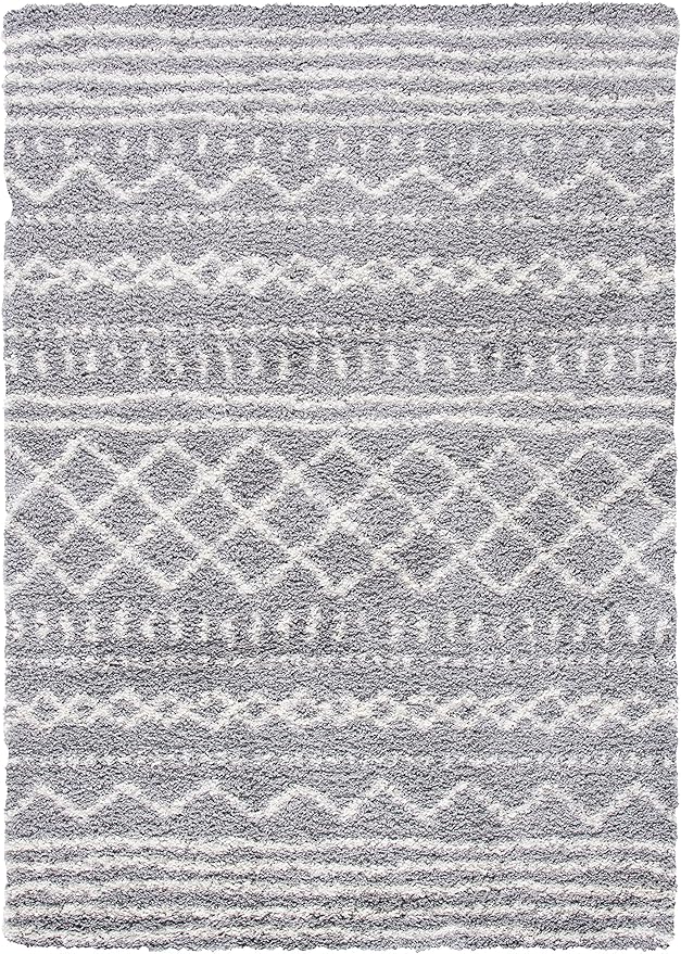 SAFAVIEH Arizona Shag Collection Accent Rug - 2'3" x 4', Grey & Ivory, Moroccan Design, Non-Shedding & Easy Care, 1.6-inch Thick Ideal for High Traffic Areas in Foyer, Living Room, Bedroom (ASG741G)