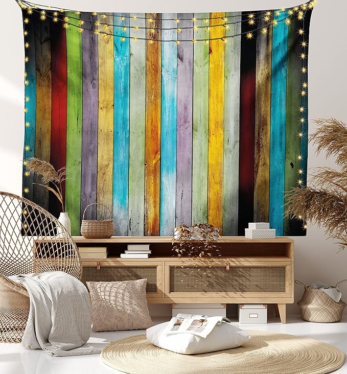 Lunarable Colorful Tapestry Queen Size, Vertical Wood Planks in Carpentry Oak Timber Rustic Country Life, Wall Hanging Bedspread Bed Cover Wall Decor, 88" X 88", Brown