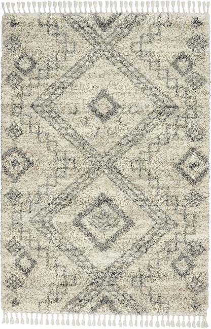 Nourison Home Scandinavian Shag Ivory/Grey 5'3" x 7'9" Area Rug, Easy Clean, Non Shedding, Bed Room, Living Room, Dining Room, Kitchen (5x8)
