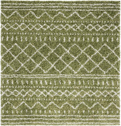 SAFAVIEH Arizona Shag Collection Area Rug - 6'7" Square, Green & Ivory, Moroccan Design, Non-Shedding & Easy Care, 1.6-inch Thick Ideal for High Traffic Areas in Living Room, Bedroom (ASG741X)