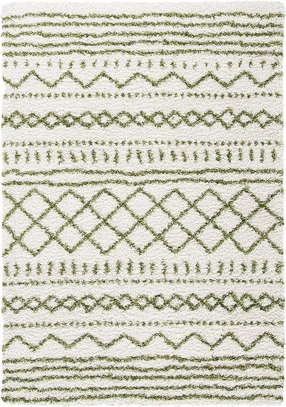 SAFAVIEH Arizona Shag Collection Accent Rug - 4' x 6', Ivory & Green, Moroccan Design, Non-Shedding & Easy Care, 1.6-inch Thick Ideal for High Traffic Areas in Entryway, Living Room, Bedroom (ASG741Y)