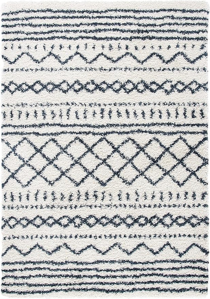 SAFAVIEH Arizona Shag Collection Area Rug - 5'1" x 7'6", Ivory & Slate, Moroccan Design, Non-Shedding & Easy Care, 1.6-inch Thick Ideal for High Traffic Areas in Living Room, Bedroom (ASG741M)