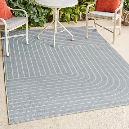 Eyely NCS101F-4 Odense High-Low Minimalist Angle Geometric Light Blue/Cream 4 ft. x 6 ft. Indoor/Outdoor Area Rug, for Home, Backyard, Patio, Porch, Bedroom, Kitchen, Living Room