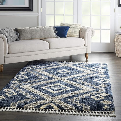 Nourison Home Scandinavian Shag Denim Blue 5'3" x 7'9" Area Rug, Easy Clean, Non Shedding, Bed Room, Living Room, Dining Room, Kitchen (5x8)