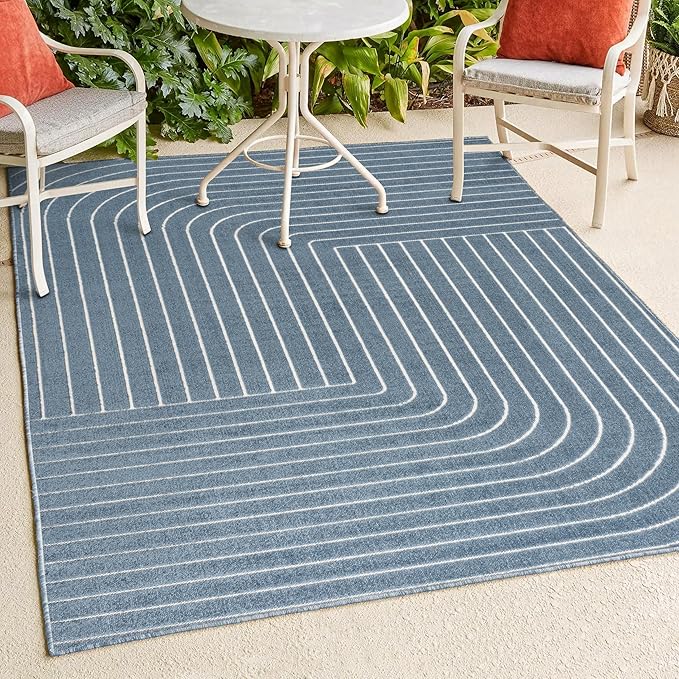 Eyely NCS101D-8 Odense High-Low Minimalist Angle Geometric Dark Blue/Cream 8 ft. x 10 ft. Indoor/Outdoor Area Rug, for Home, Backyard, Patio, Porch, Bedroom, Kitchen, Living Room