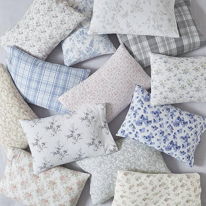 Laura Ashley - Flannel Sheets King Size, Anti-Pilling & Wrinkle Resistant Cotton, Touchably Soft for All-Season Comfort - Bed Sheets with Matching Pillowcases & Fitted Sheet (Emelisa Blue)