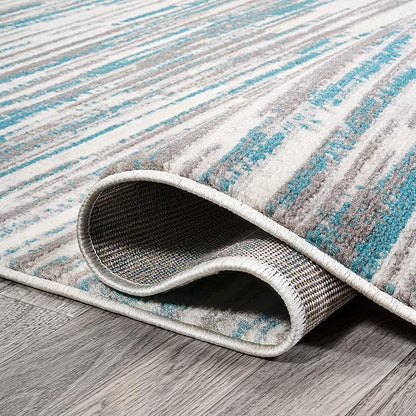 JONATHAN Y Speer Abstract Linear Stripe Gray/Blue Runner Rug, 2x8, Contemporary, Rustic, Easy-Cleaning for Living Room, Bedroom, Kitchen, Pet Friendly, Non-Shedding (LUX106A-28)