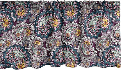 Lunarable Paisley Window Valance, Vibrant Colored Design with Lace Pattern Backdrop Vintage Lively, Curtain Valance for Kitchen Bedroom Decor with Rod Pocket, 54" X 12", Orange Teal