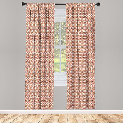 Ambesonne Scandinavian Window Curtains, Flower Like Motifs Folk Art in Tangerine Tones, Lightweight Decorative Panels Set of 2 with Rod Pocket, 56" x 84", Sienna Sky