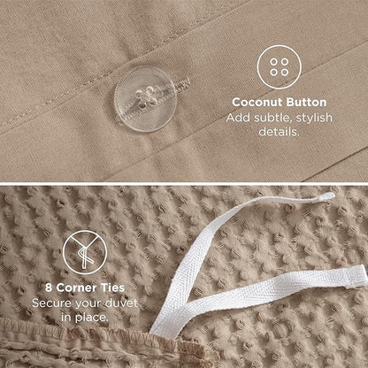 Bedsure Cotton Duvet Cover Queen - 100% Cotton Waffle Weave Khaki Duvet Cover Queen Size, GentleSoft™ and Breathable Tan Bedding Set for All Season, 3 Pieces, 90"x90"