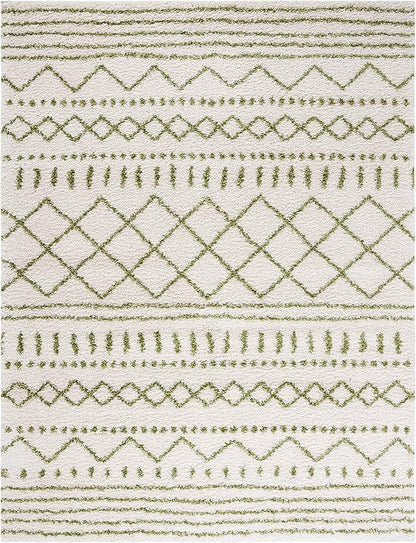 SAFAVIEH Arizona Shag Collection Area Rug - 9' x 12', Ivory & Green, Moroccan Design, Non-Shedding & Easy Care, 1.6-inch Thick Ideal for High Traffic Areas in Living Room, Bedroom (ASG741Y)