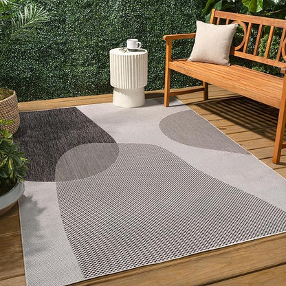 JONATHAN Y Geometric Organic Shapes Indoor Outdoor Area Rug 3X5 Cream/Black, Zia Modern for Backyard, Patio, Porch, Easy-Cleaning, High Traffic, Pet-Friendly, Non-Shedding (TSN306A-3)
