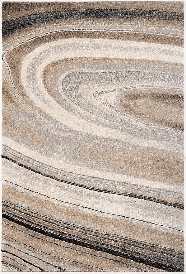 RUG BRANCH New Zealand Plush 7' x 10' (6'6" X 9'6") Scandinavian Indoor Area Rug, Contemporary, Cream Beige - Living Room, Bedroom, Dining Room, and Kitchen