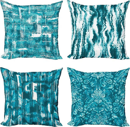 Ambesonne Vintage Throw Pillow Cushion Case Pack of 4, Abstract Grunge Effect Brushstrokes and Waving Striping Stains Paisley Drops, Modern Accent Double-Sided Digital Printing, 24", Teal Turquoise