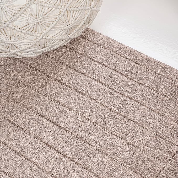 Eyely NCS101C-28 Odense High-Low Minimalist Angle Geometric Light Taupe 2 ft. x 8 ft. Indoor/Outdoor Runner Rug, for Home, Backyard, Patio, Porch, Bedroom, Kitchen, Living Room
