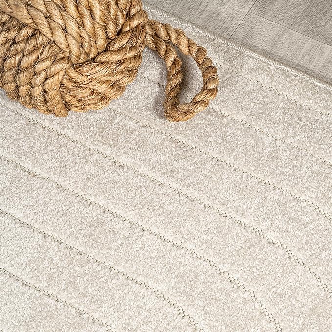Eyely NCS101A-28 Scandinavian Odense Minimalist Angle Geometric Indoor Runner Rug, Modern, Contemporary, Coastal, Bohemian, Bedroom, Kitchen, Living Room, Non Shedding, Ivory/Cream, 2' x 8'