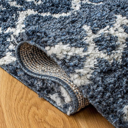 SAFAVIEH Arizona Shag Collection Area Rug - 11' x 15', Slate Blue & Ivory, Non-Shedding & Easy Cleaning, Plush Thick Pile, Ideal for Living Room, Bedroom, Dining Space (ASG741L)