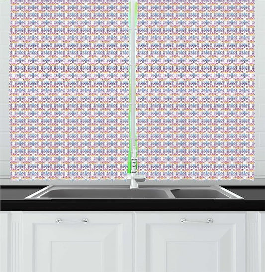 Lunarable Abstract Hippie Kitchen Curtains, Rhythmic Colorful Triangles Pattern, Window Drapes 2 Panel Set for Kitchen Cafe Decor, 55" x 24", Deep Sky Blue Blue Violet Earth Yellow and Fuchsia