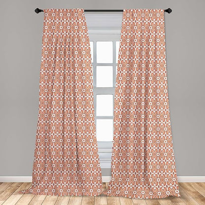 Ambesonne Scandinavian Window Curtains, Flower Like Motifs Folk Art in Tangerine Tones, Lightweight Decorative Panels Set of 2 with Rod Pocket, 56" x 63", Sienna Sky
