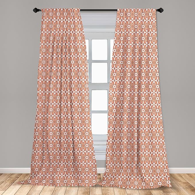 Ambesonne Scandinavian Window Curtains Pack of 2, Flower Like Motifs Folk Art in Tangerine Tones, Lightweight Set with Rod Pocket, 4 Panels of - 28" x 95", Sienna Sky